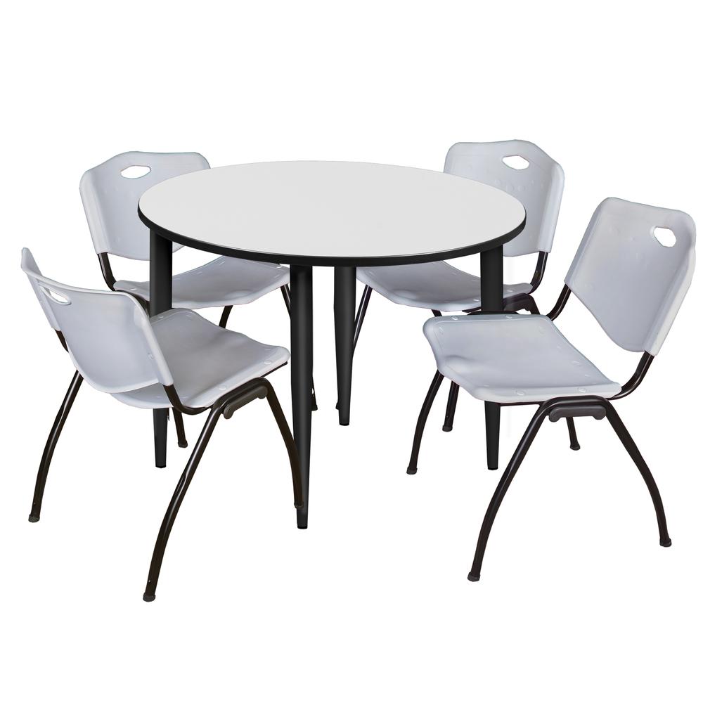 Regency Kahlo 48 in. Round Breakroom Table- White, Black Base & 4 M Stack Chairs- Grey. Picture 1