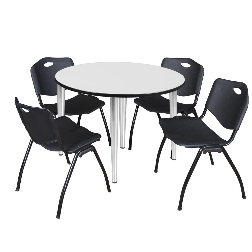 Regency Kahlo 48 in. Round Breakroom Table- White Top, Chrome Base & 4 M Stack Chairs- Black. Picture 1
