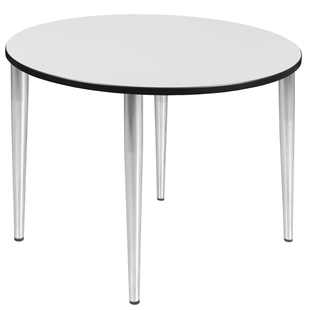 Kahlo 48" Round Tapered Leg Table- White/ Chrome. Picture 1
