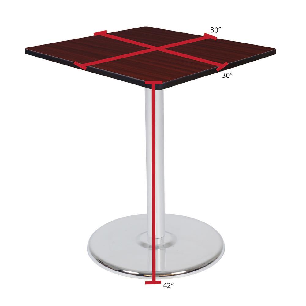 Via Cafe High 30" Square Platter Base Table- Mahogany/Chrome. Picture 4