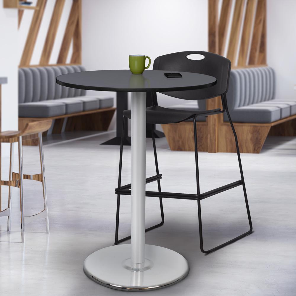 Via Cafe High 30" Round Platter Base Table- Grey/Chrome. Picture 3