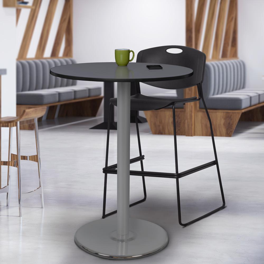 Via Cafe High 30" Round Platter Base Table- Grey/Grey. Picture 3