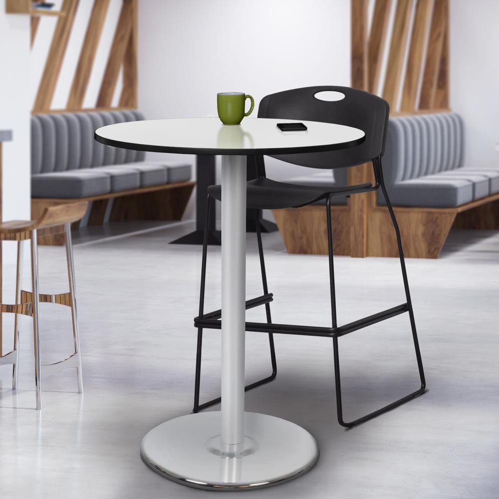 Via Cafe High 30" Round Platter Base Table- White/Chrome. Picture 3