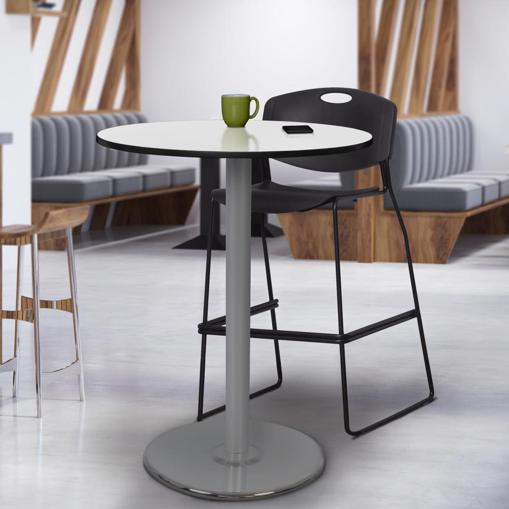 Via Cafe High 30" Round Platter Base Table- White/Grey. Picture 3