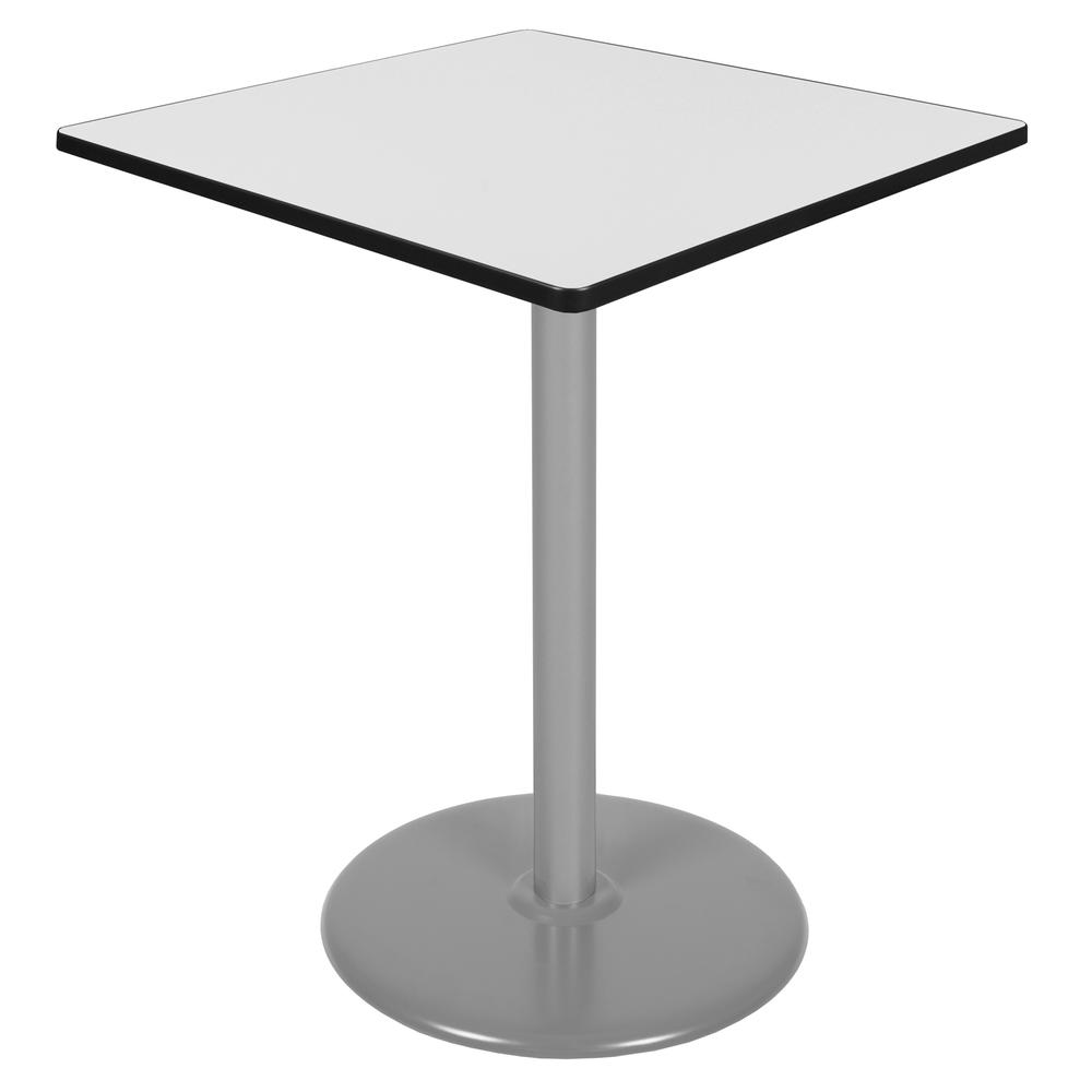 Via Cafe High 36" Square Platter Base Table- White/Grey. Picture 1