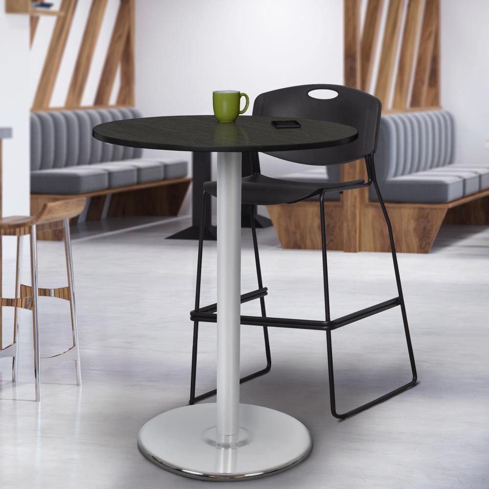 Via Cafe High 36" Round Platter Base Table- Ash Grey/Chrome. Picture 3
