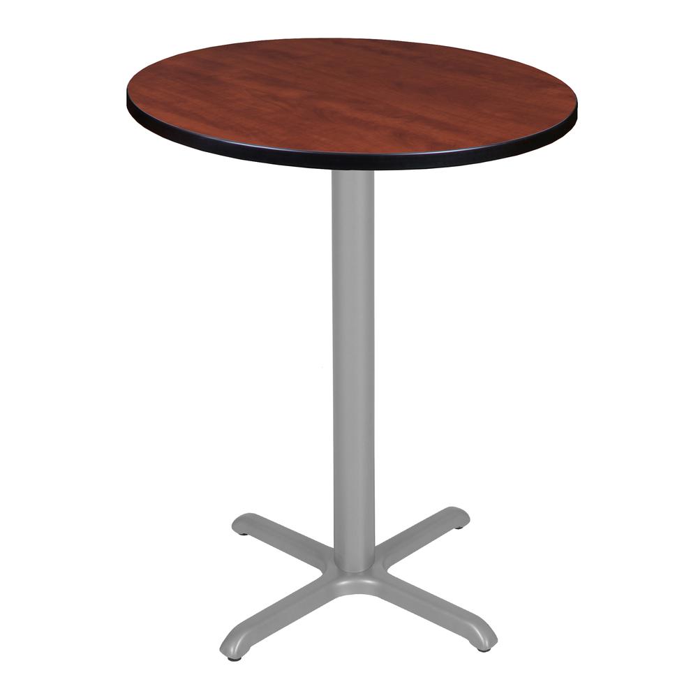 Via Cafe High 30" Round X-Base Table- Cherry/Grey. Picture 1