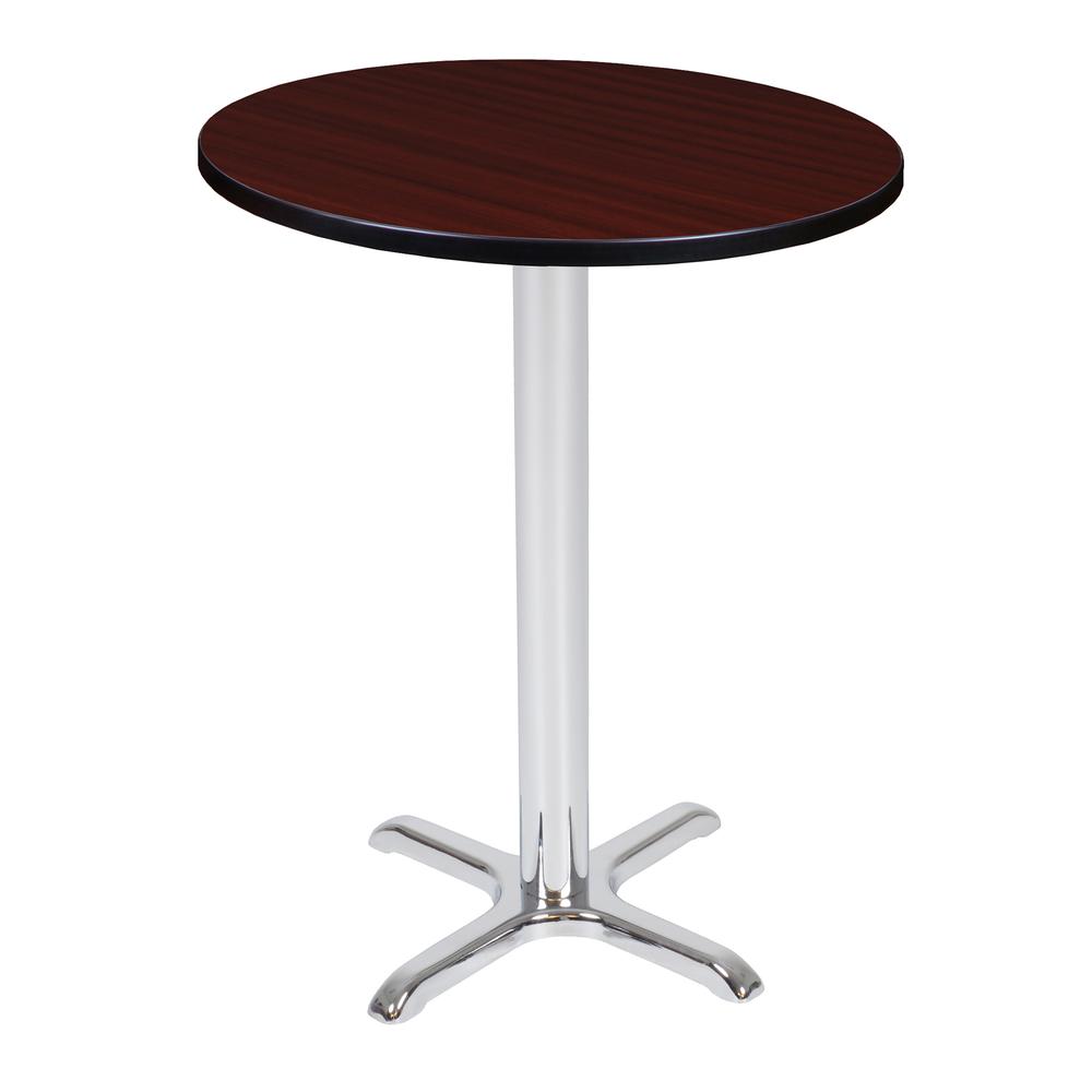 Via Cafe High 30" Round X-Base Table- Mahogany/Chrome. Picture 1