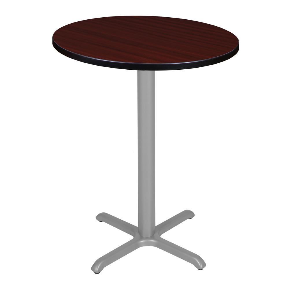 Via Cafe High 30" Round X-Base Table- Mahogany/Grey. Picture 1