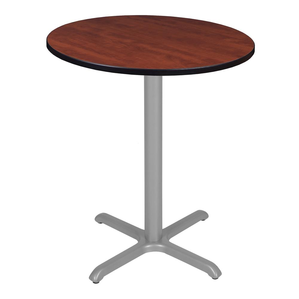 Via Cafe High 36" Round X-Base Table- Cherry/Grey. Picture 1