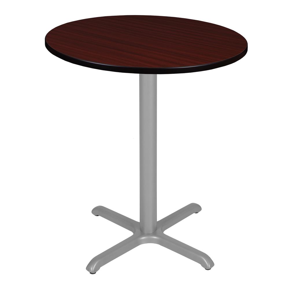 Via Cafe High 36" Round X-Base Table- Mahogany/Grey. Picture 1