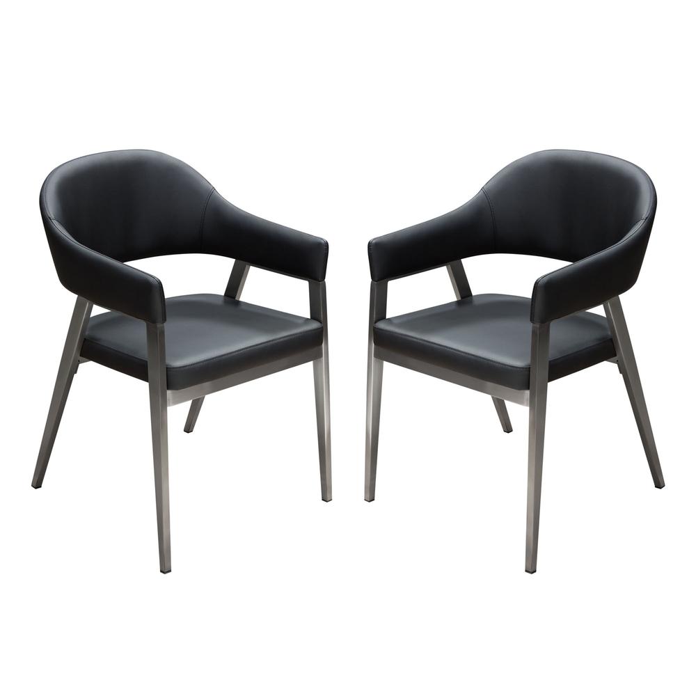 Adele Set of Two Dining/Accent Chairs in Black Leatherette w/ Brushed Stainless Steel Leg by Diamond Sofa. Picture 1