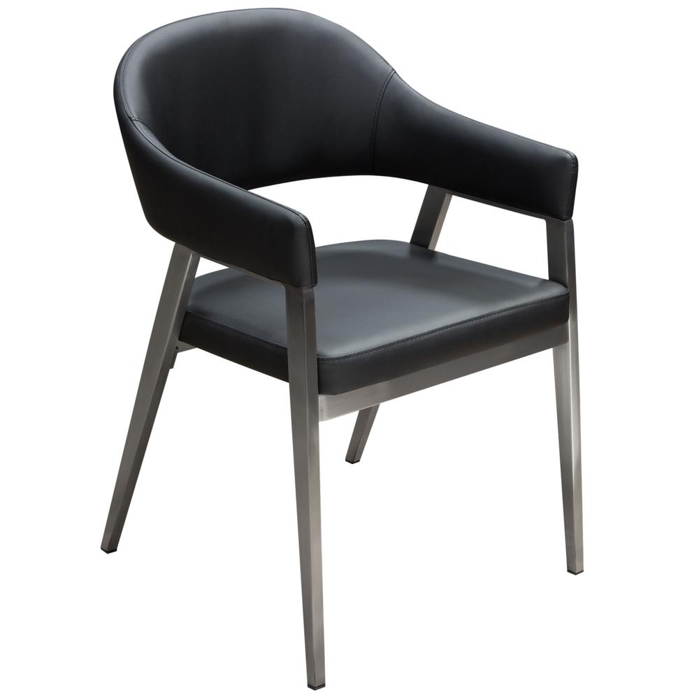 Adele Set of Two Dining/Accent Chairs in Black Leatherette w/ Brushed Stainless Steel Leg by Diamond Sofa. Picture 15