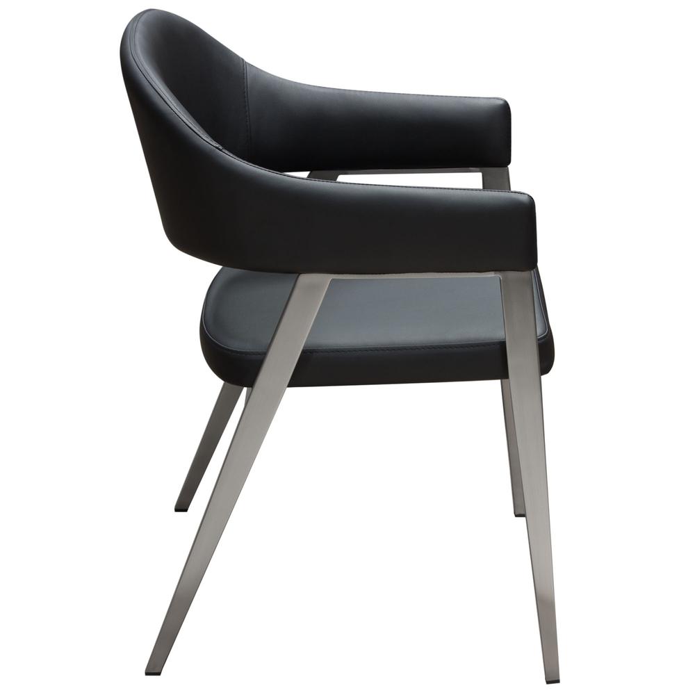 Adele Set of Two Dining/Accent Chairs in Black Leatherette w/ Brushed Stainless Steel Leg by Diamond Sofa. Picture 12