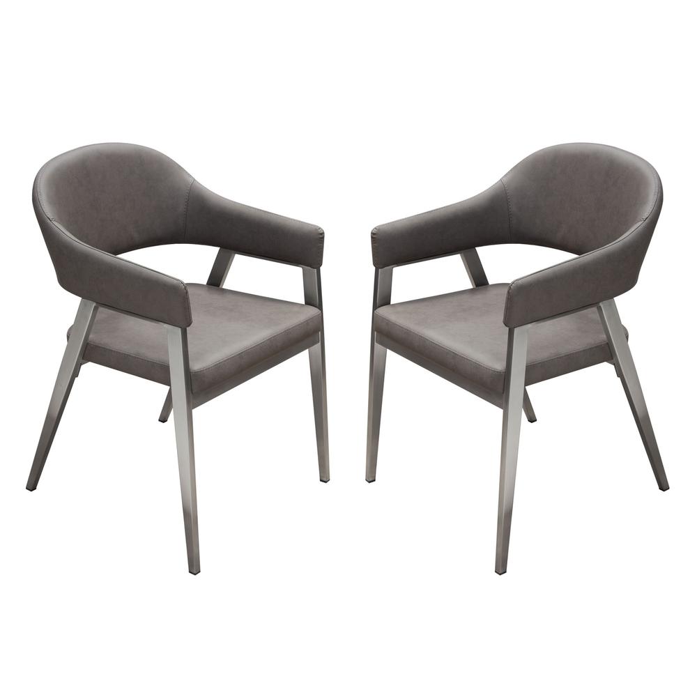Adele Set of Two Dining/Accent Chairs in Grey Leatherette w/ Brushed Stainless Steel Leg by Diamond Sofa. Picture 1