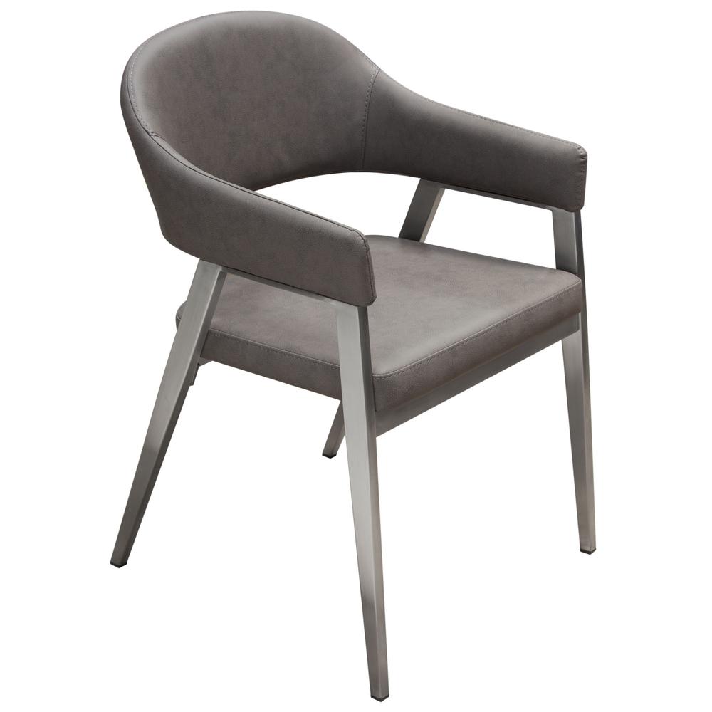 Adele Set of Two Dining/Accent Chairs in Grey Leatherette w/ Brushed Stainless Steel Leg by Diamond Sofa. Picture 16