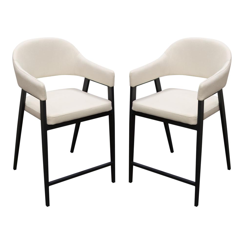 Adele Set of Two Counter Height Chairs in Cream Fabric w/ Black Powder Coated Metal Frame by Diamond Sofa. Picture 1