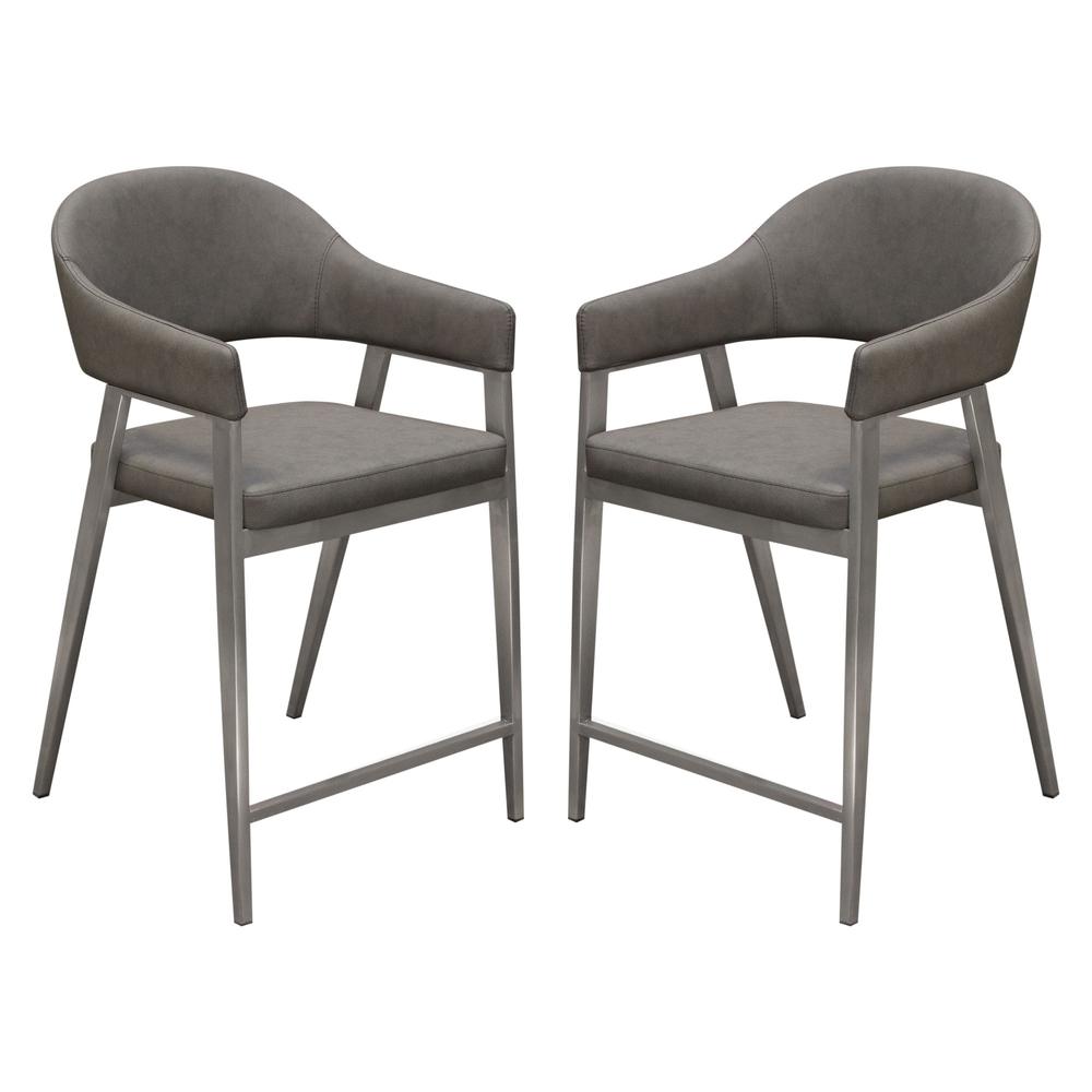 Adele Set of Two Counter Height Chairs in Grey Leatherette w/ Brushed Stainless Steel Leg by Diamond Sofa. Picture 1