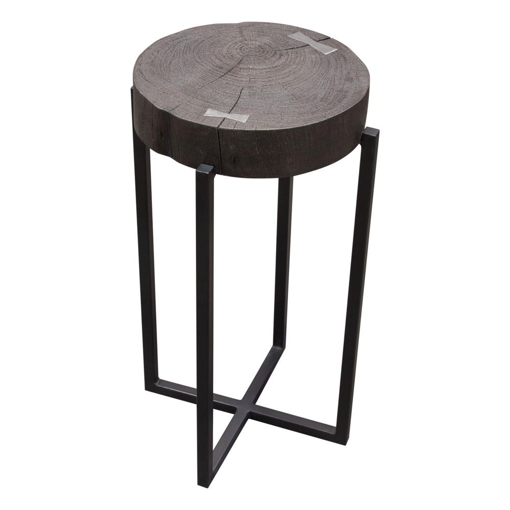 Alex Large 25" Accent Table with Solid Mango Wood Top in Espresso Finish w/ Silver Metal Inlay by Diamond Sofa. Picture 22