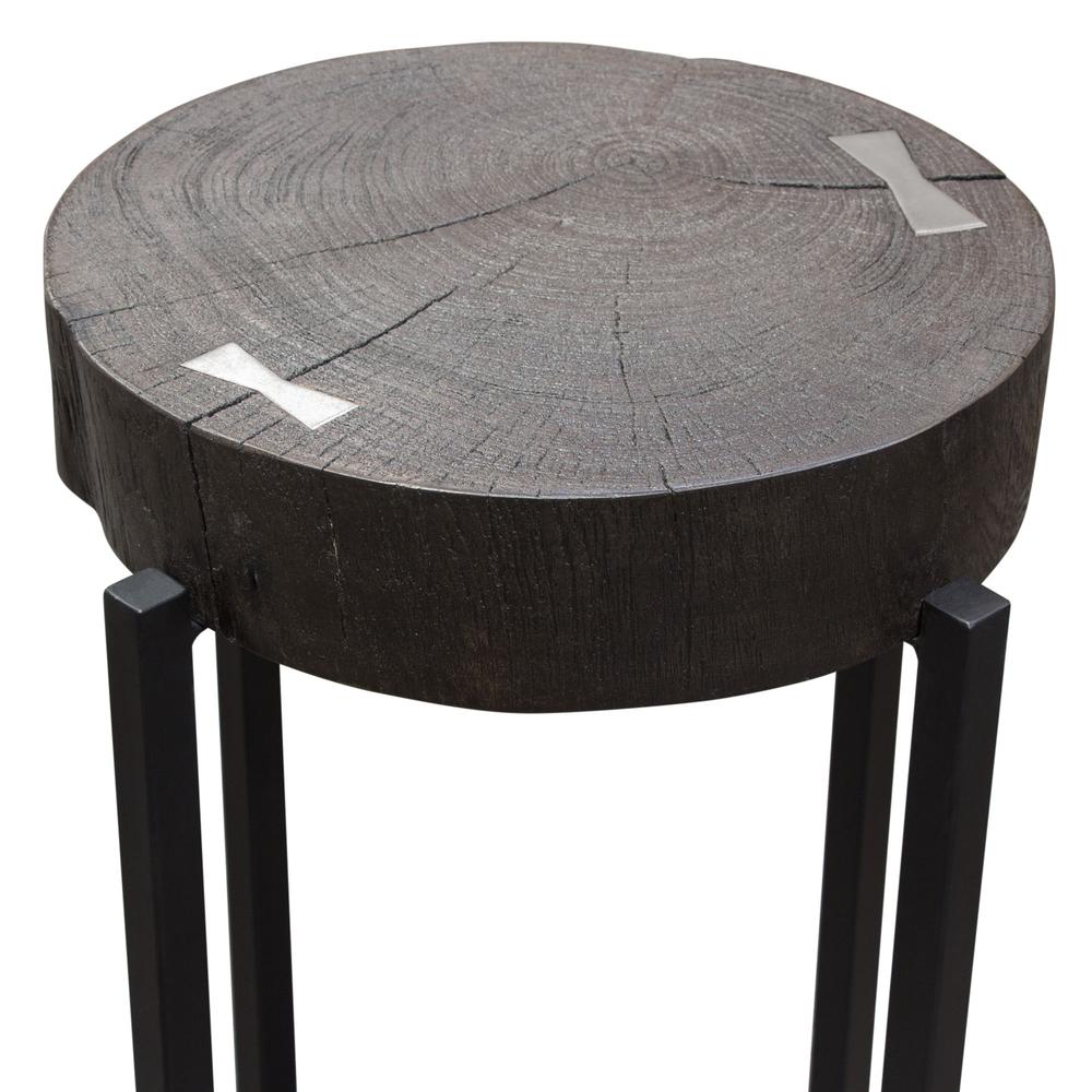 Alex Large 25" Accent Table with Solid Mango Wood Top in Espresso Finish w/ Silver Metal Inlay by Diamond Sofa. Picture 16