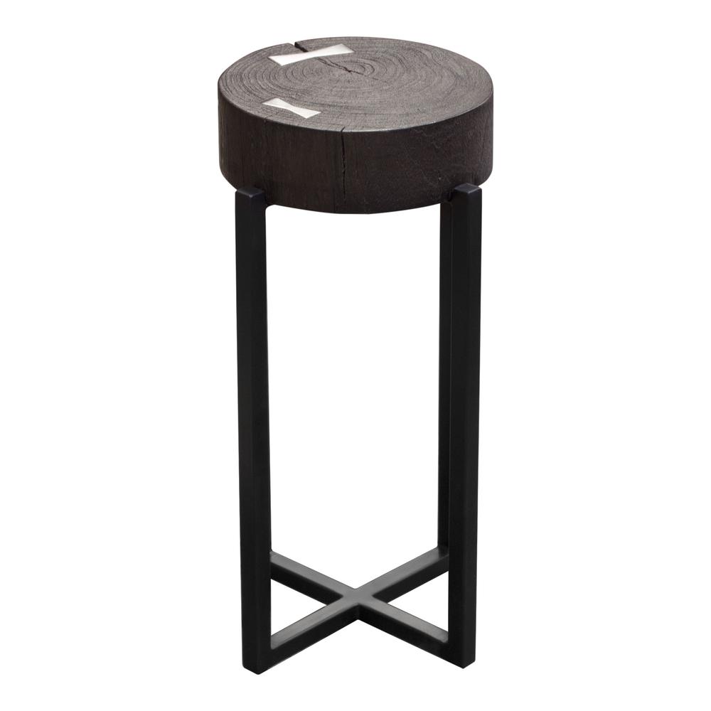 Alex Small 22" Accent Table with Solid Mango Wood Top in Espresso Finish w/ Silver Metal Inlay by Diamond Sofa. Picture 1