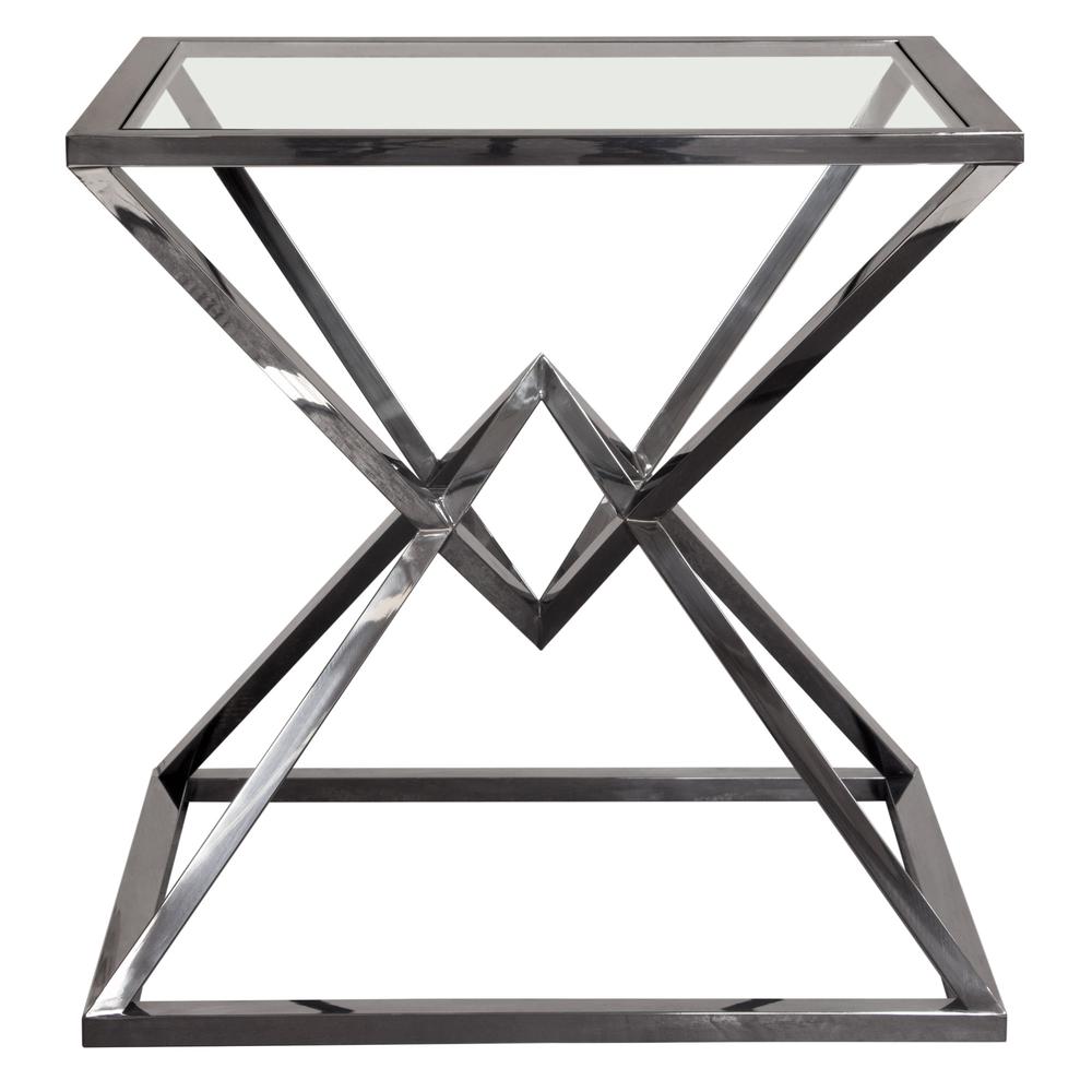 Aria Square Stainless Steel End Table w/ Polished Black Finish Base & Clear, Tempered Glass Top by Diamond Sofa. Picture 1