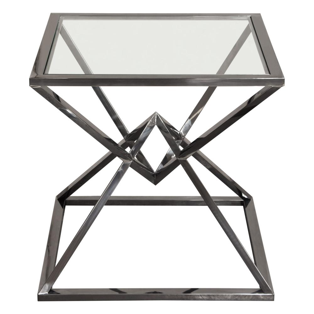 Aria Square Stainless Steel End Table w/ Polished Black Finish Base & Clear, Tempered Glass Top by Diamond Sofa. Picture 16