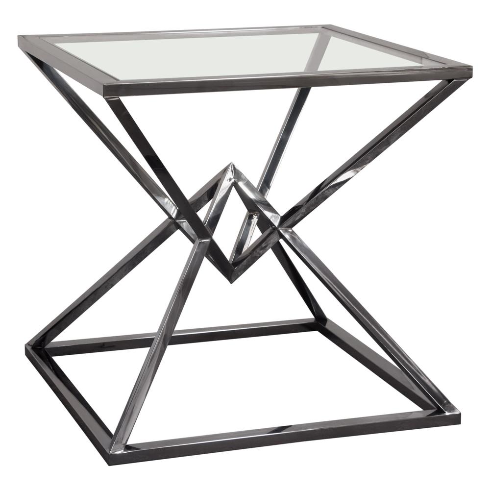 Aria Square Stainless Steel End Table w/ Polished Black Finish Base & Clear, Tempered Glass Top by Diamond Sofa. Picture 21