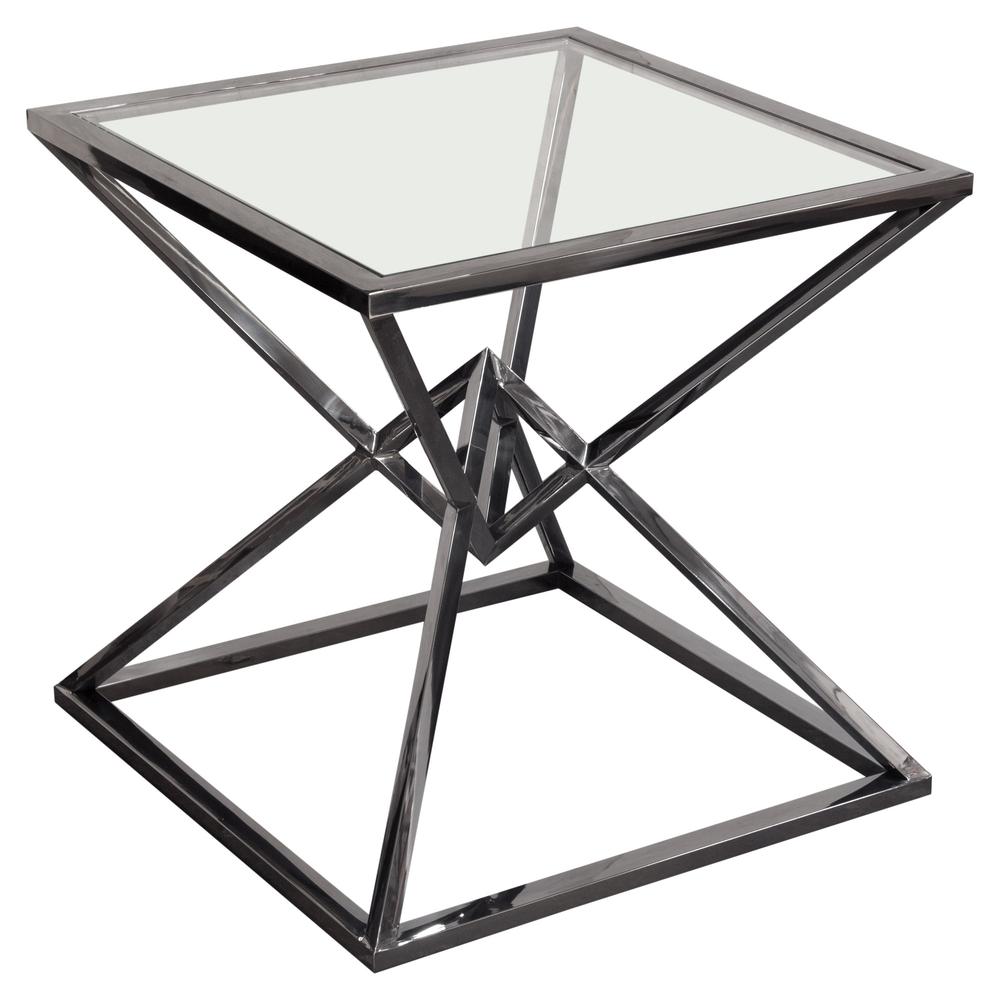 Aria Square Stainless Steel End Table w/ Polished Black Finish Base & Clear, Tempered Glass Top by Diamond Sofa. Picture 13