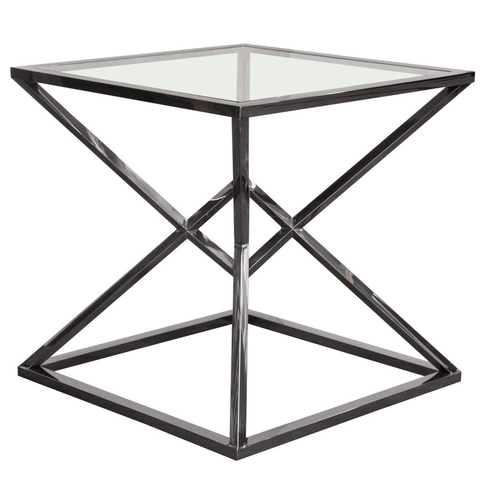 Aria Square Stainless Steel End Table w/ Polished Black Finish Base & Clear, Tempered Glass Top by Diamond Sofa. Picture 18