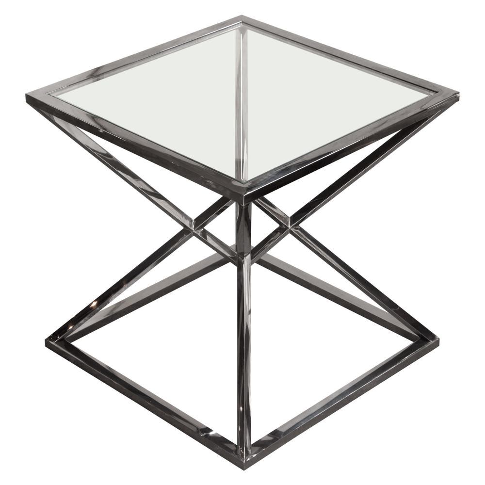 Aria Square Stainless Steel End Table w/ Polished Black Finish Base & Clear, Tempered Glass Top by Diamond Sofa. Picture 14