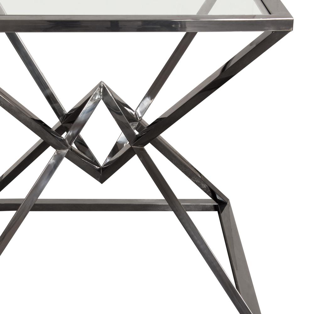 Aria Square Stainless Steel End Table w/ Polished Black Finish Base & Clear, Tempered Glass Top by Diamond Sofa. Picture 20