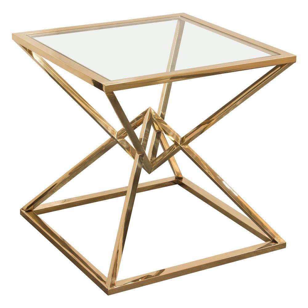 Aria Square Stainless Steel End Table w/ Polished Gold Finish Base & Clear, Tempered Glass Top by Diamond Sofa. Picture 23