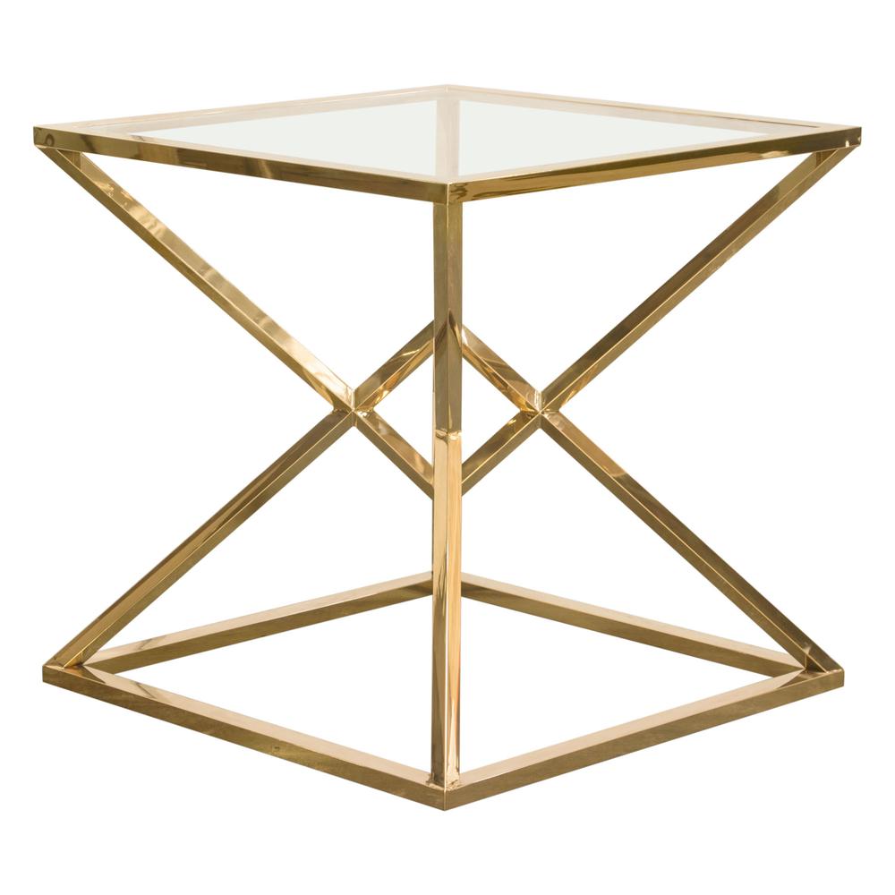 Aria Square Stainless Steel End Table w/ Polished Gold Finish Base & Clear, Tempered Glass Top by Diamond Sofa. Picture 24
