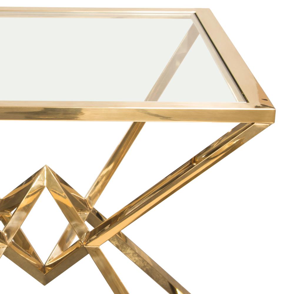 Aria Square Stainless Steel End Table w/ Polished Gold Finish Base & Clear, Tempered Glass Top by Diamond Sofa. Picture 21
