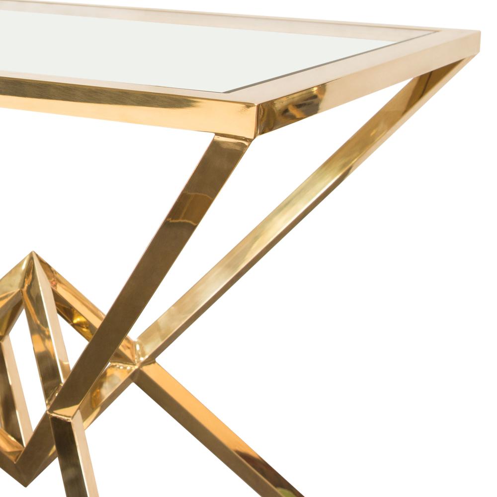 Aria Square Stainless Steel End Table w/ Polished Gold Finish Base & Clear, Tempered Glass Top by Diamond Sofa. Picture 18