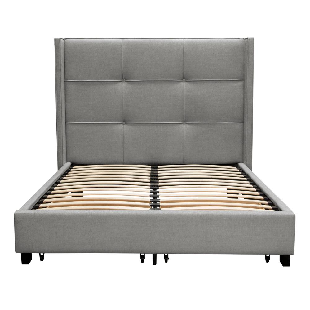 Beverly Eastern King Bed with Integrated Footboard Storage Unit & Accent Wings in Grey Fabric By Diamond Sofa. Picture 1