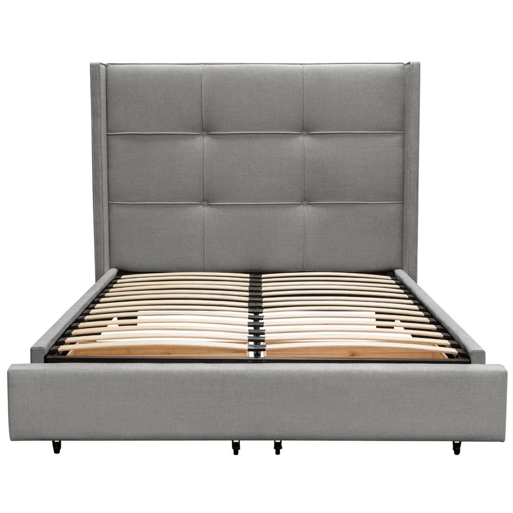 Beverly Eastern King Bed with Integrated Footboard Storage Unit & Accent Wings in Grey Fabric By Diamond Sofa. Picture 31