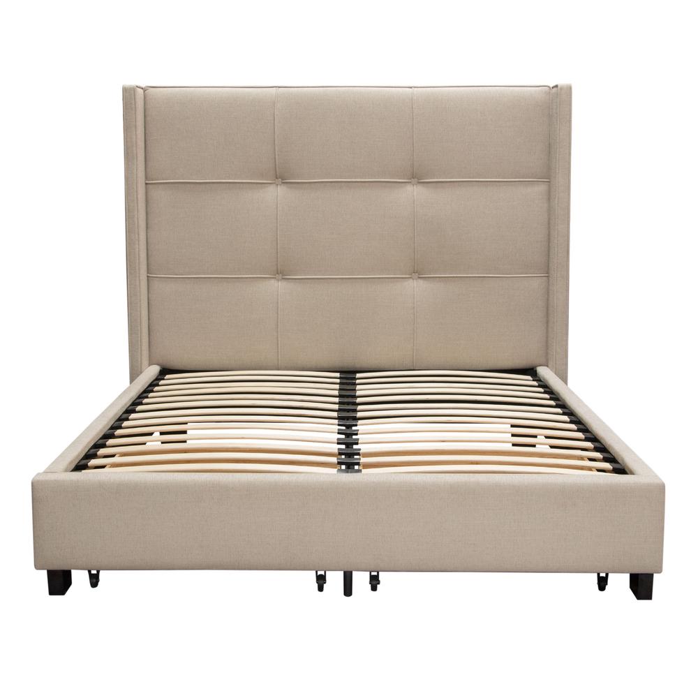 Beverly Eastern King Bed with Integrated Footboard Storage Unit & Accent Wings in Sand Fabric By Diamond Sofa. Picture 1