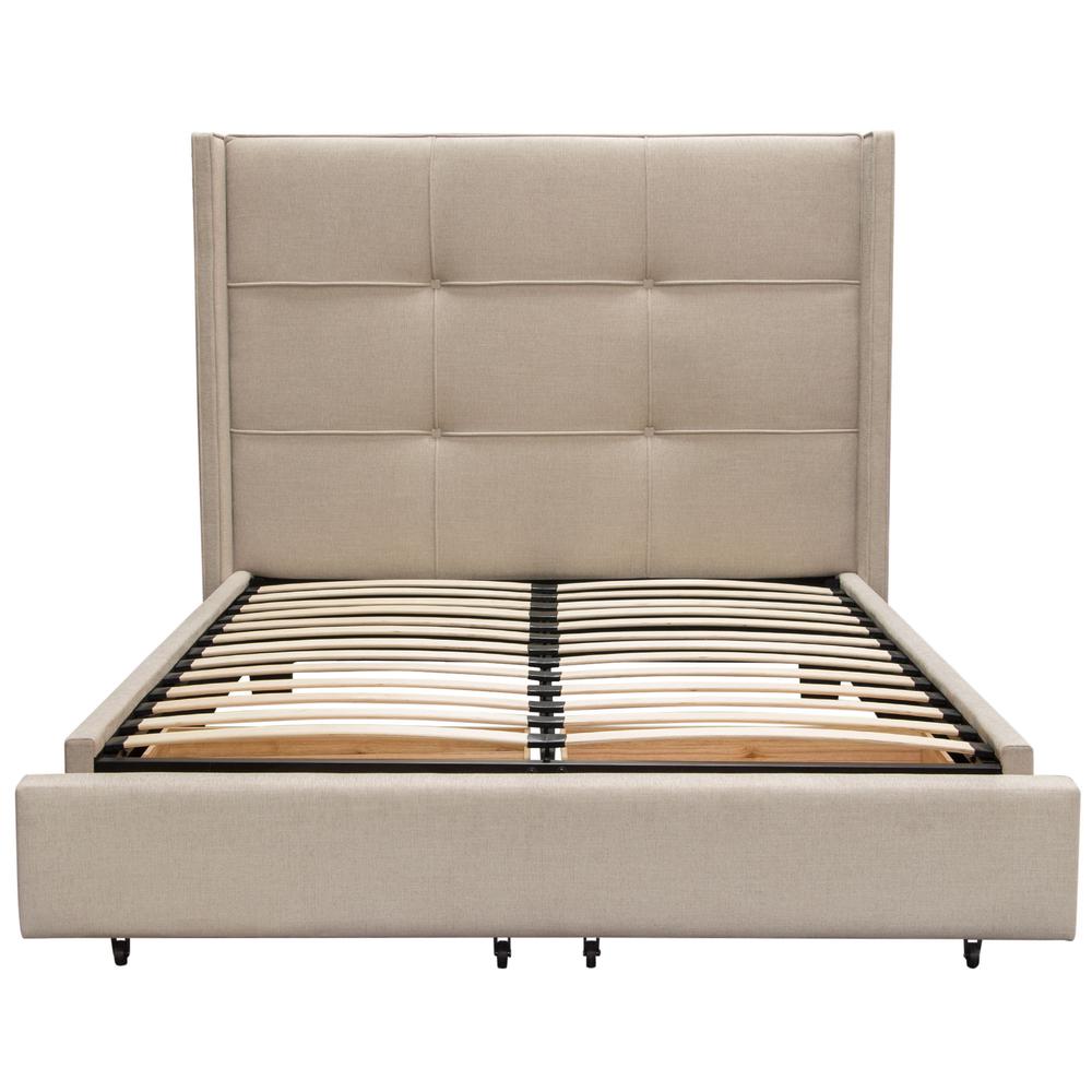 Beverly Eastern King Bed with Integrated Footboard Storage Unit & Accent Wings in Sand Fabric By Diamond Sofa. Picture 27