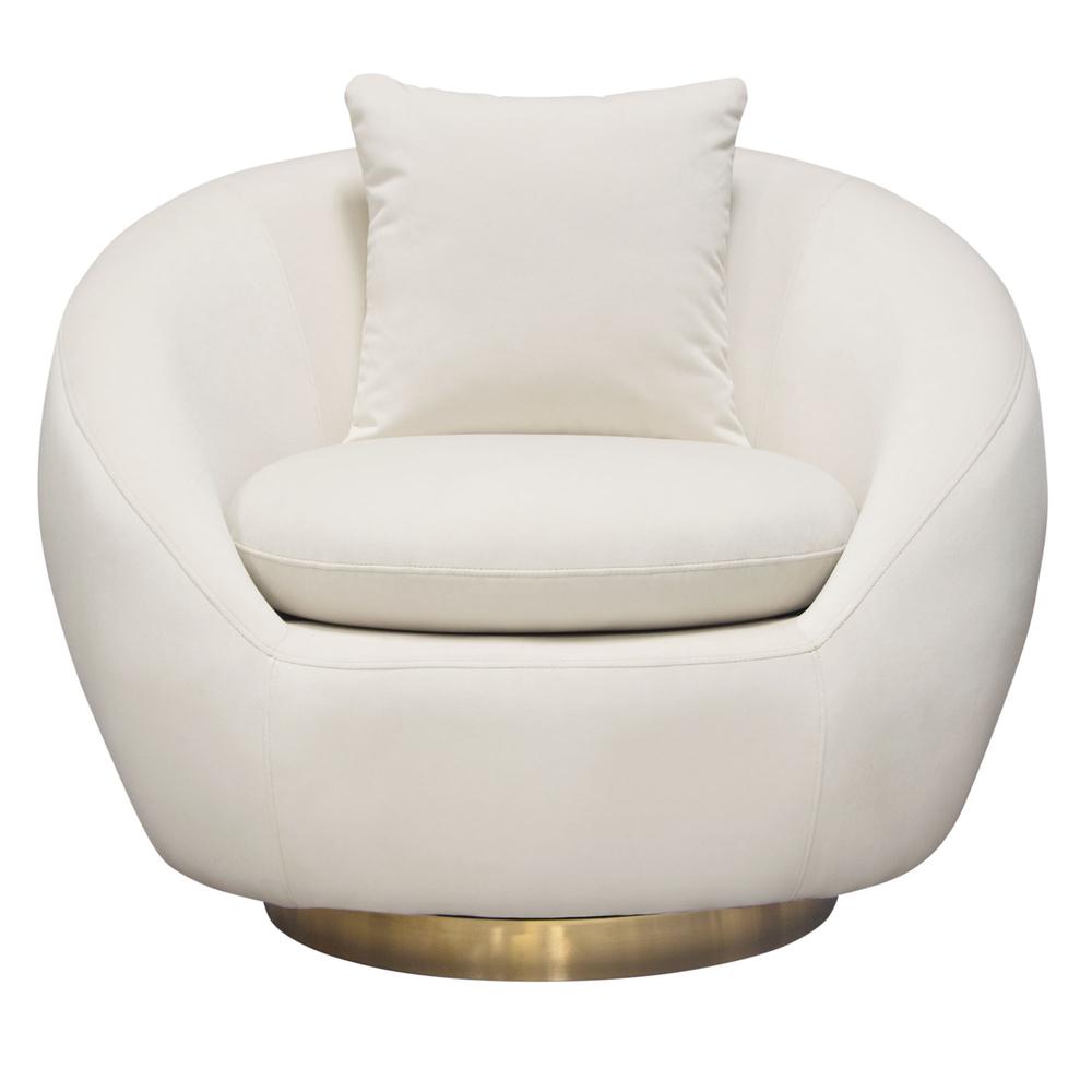 Celine Swivel Accent Chair in Light Cream Velvet w/ Brushed Gold Accent Band by Diamond Sofa. Picture 1