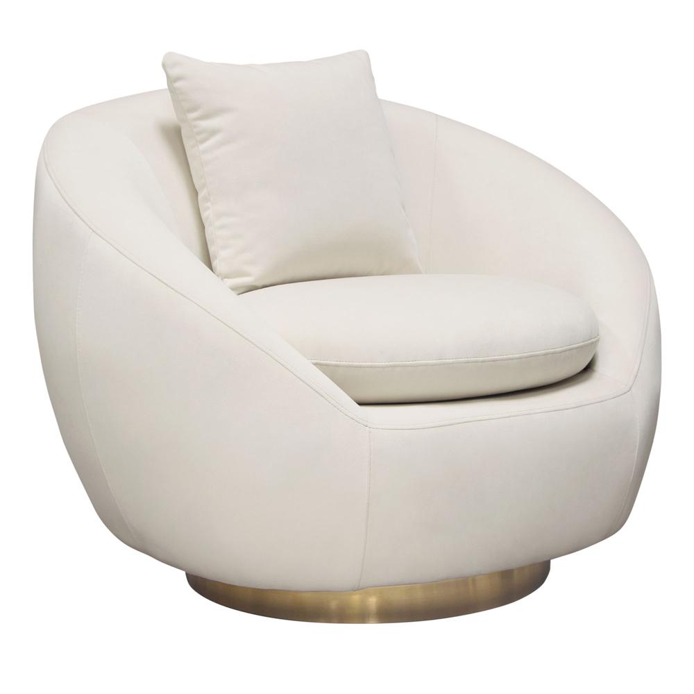 Celine Swivel Accent Chair in Light Cream Velvet w/ Brushed Gold Accent Band by Diamond Sofa. Picture 37