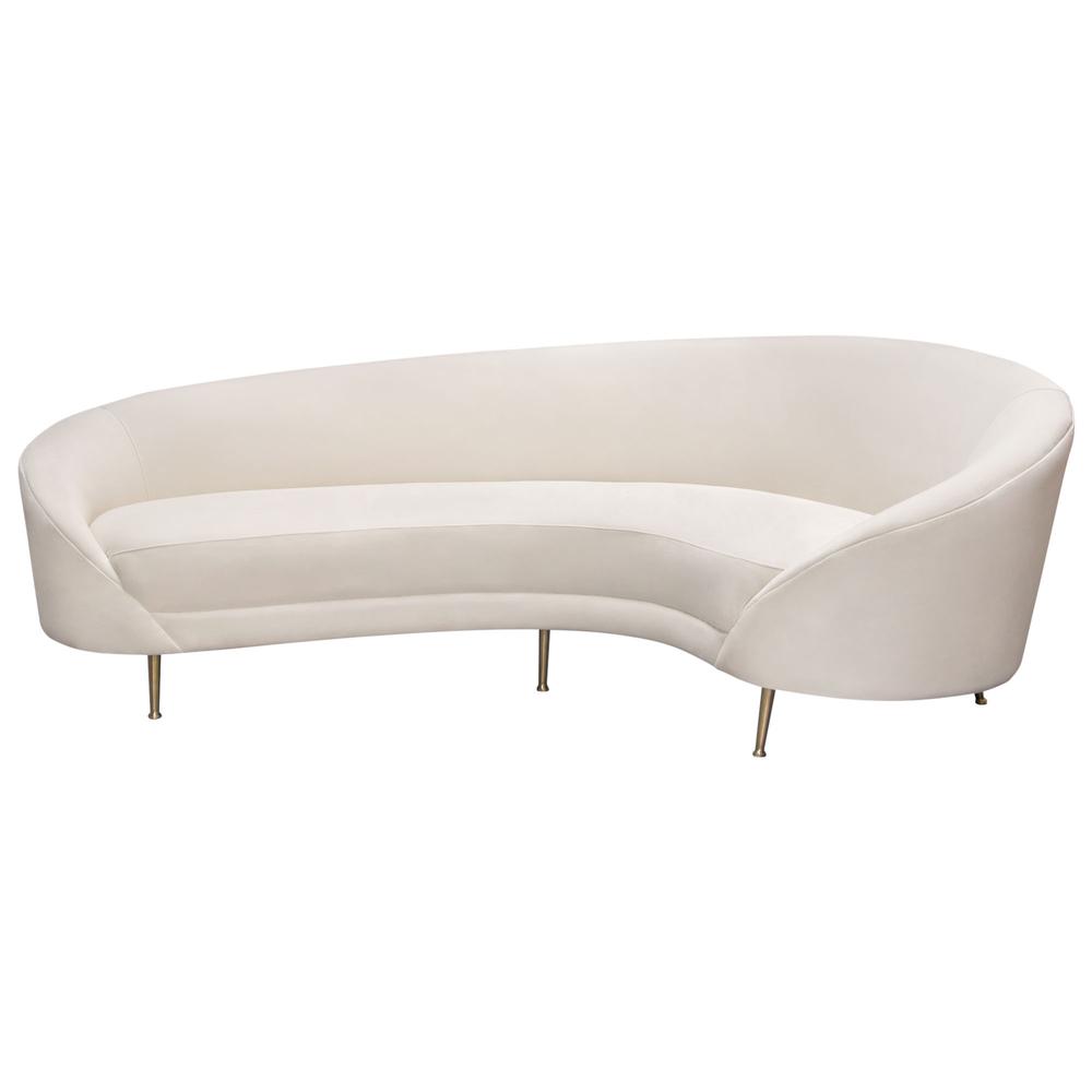 Celine Curved Sofa with Contoured Back in Light Cream Velvet and Gold Metal Legs by Diamond Sofa. Picture 1