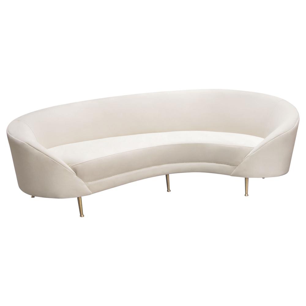 Celine Curved Sofa with Contoured Back in Light Cream Velvet and Gold Metal Legs by Diamond Sofa. Picture 20
