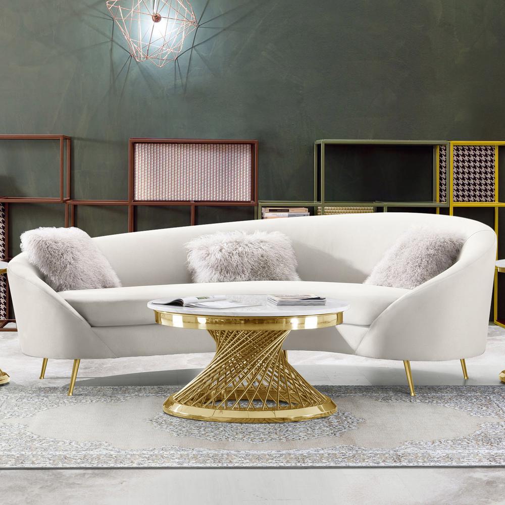 Celine Curved Sofa with Contoured Back in Light Cream Velvet and Gold Metal Legs by Diamond Sofa. Picture 21
