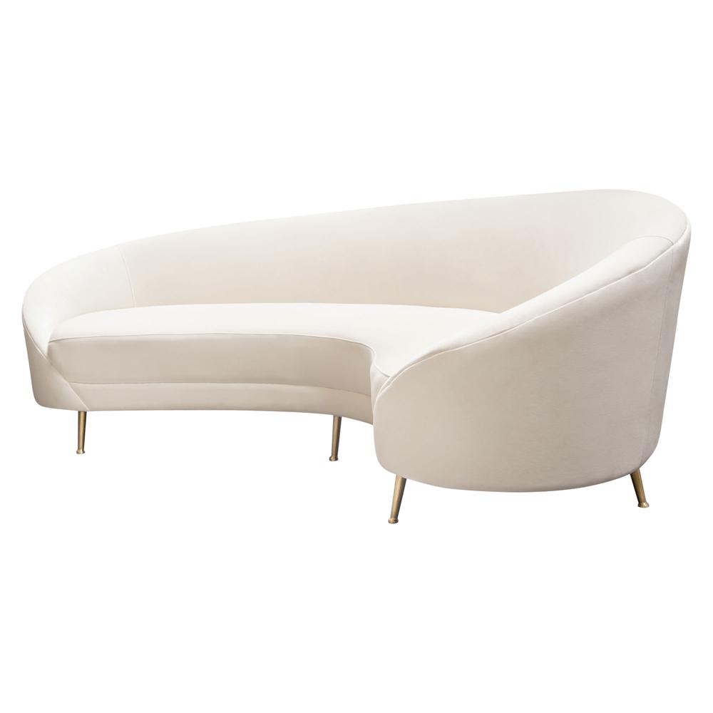 Celine Curved Sofa with Contoured Back in Light Cream Velvet and Gold Metal Legs by Diamond Sofa. Picture 16