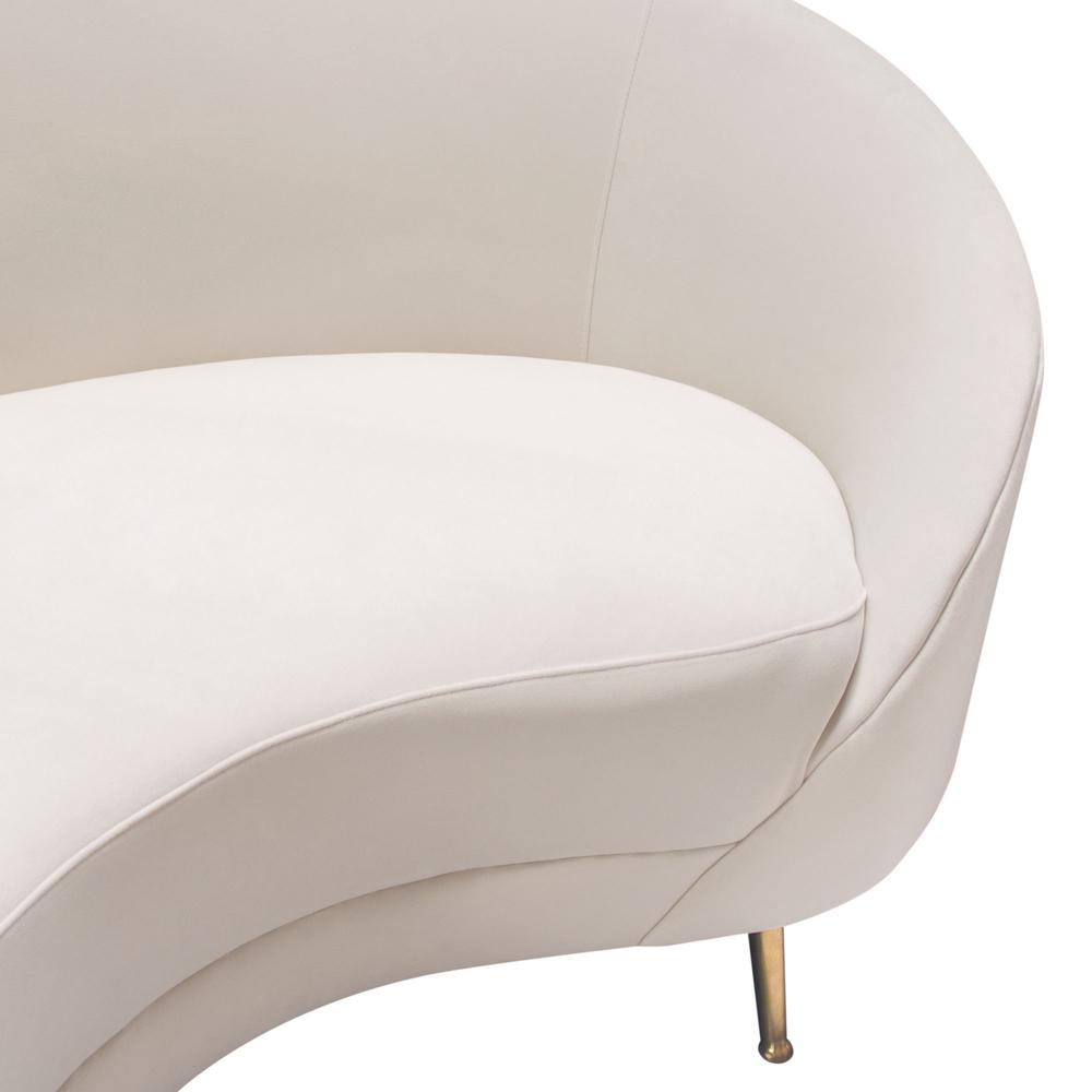 Celine Curved Sofa with Contoured Back in Light Cream Velvet and Gold Metal Legs by Diamond Sofa. Picture 22