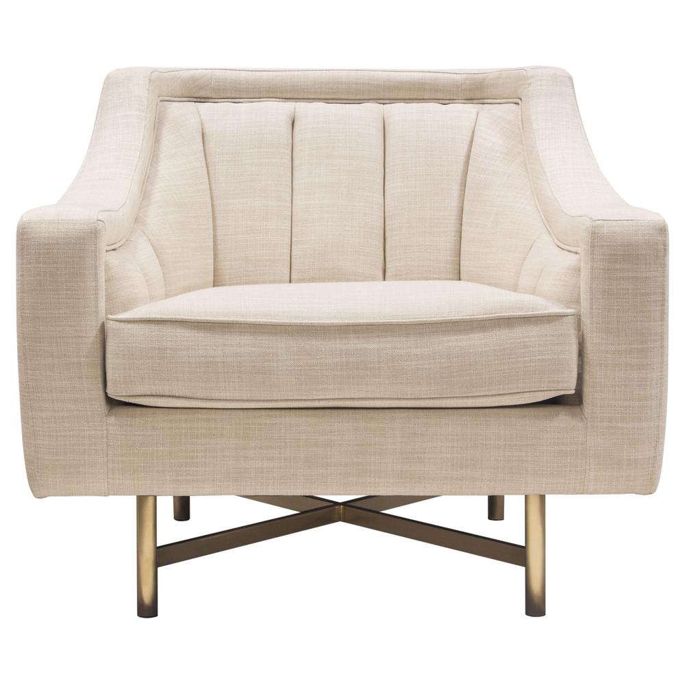 Croft Fabric Chair in Sand Linen Fabric w/ Accent Pillow and Gold Metal Criss-Cross Frame by Diamond Sofa. Picture 22