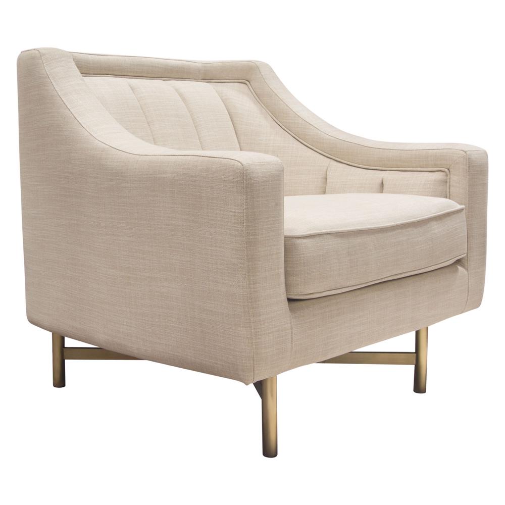 Croft Fabric Chair in Sand Linen Fabric w/ Accent Pillow and Gold Metal Criss-Cross Frame by Diamond Sofa. Picture 21