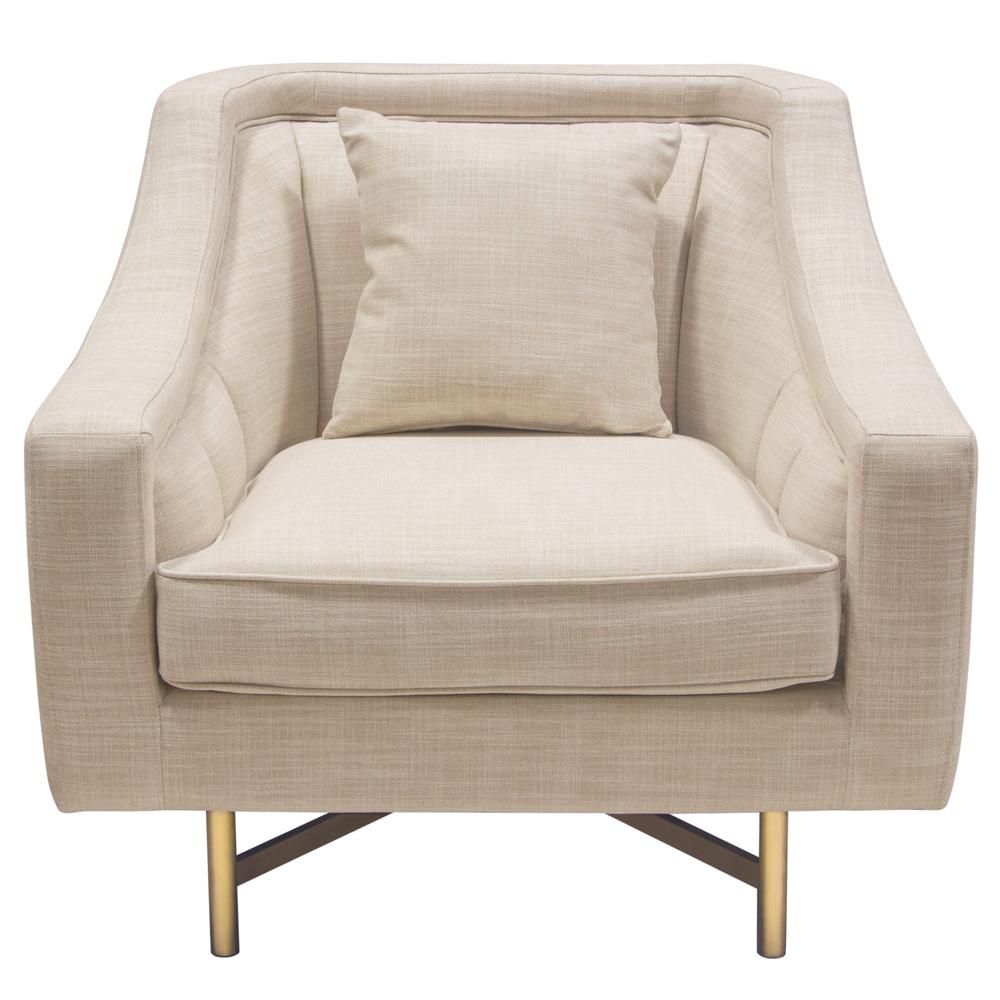 Croft Fabric Chair in Sand Linen Fabric w/ Accent Pillow and Gold Metal Criss-Cross Frame by Diamond Sofa. Picture 15